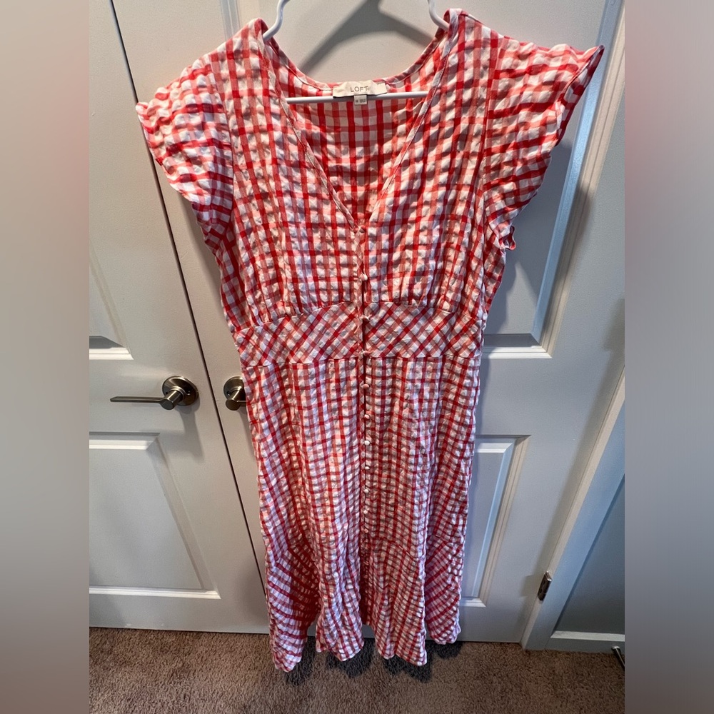 LOFT Red and White Checkered Dress